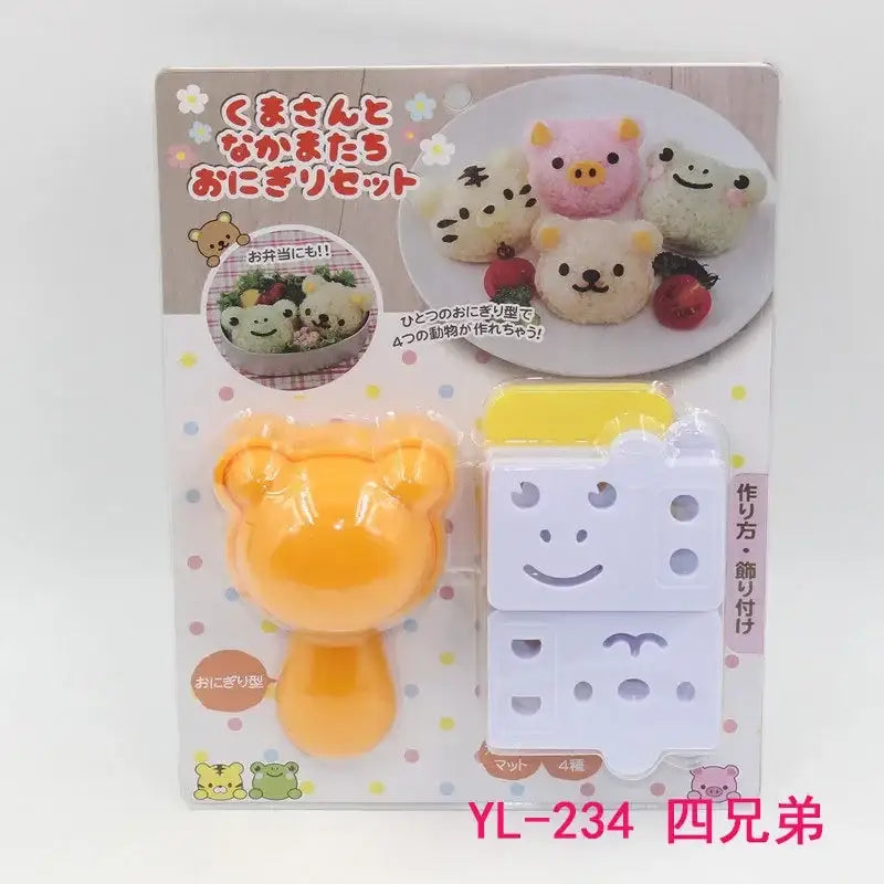 Orange bear-shaped rice ball mold set with white face stamp from decorbites chicken bear kawaii sushi kitchen tools