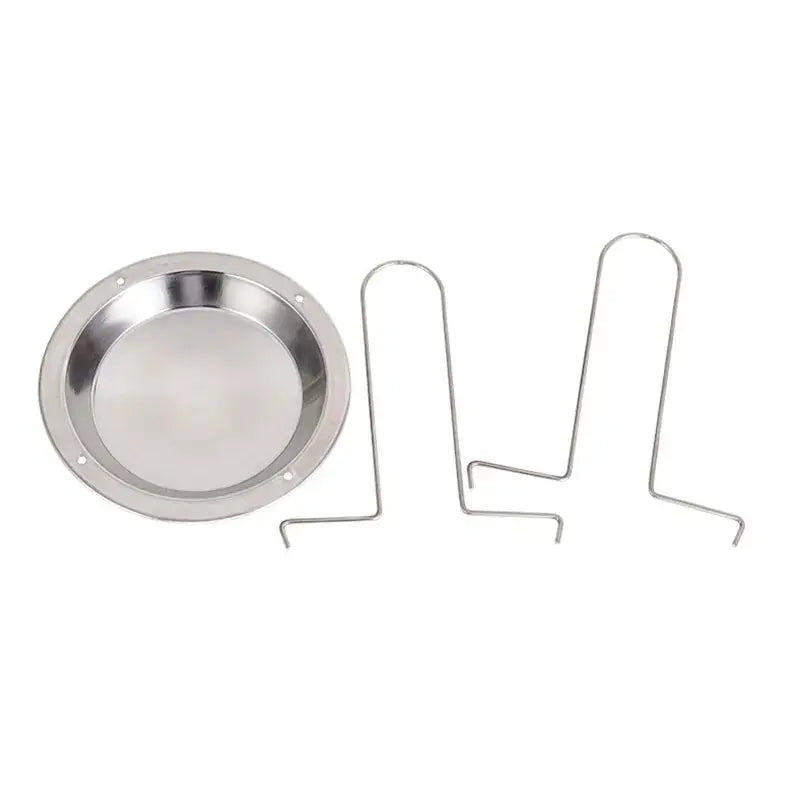 Shiny stainless steel DecorBites chicken roaster rack and pie pan with holes and three wire supports for oven grilling