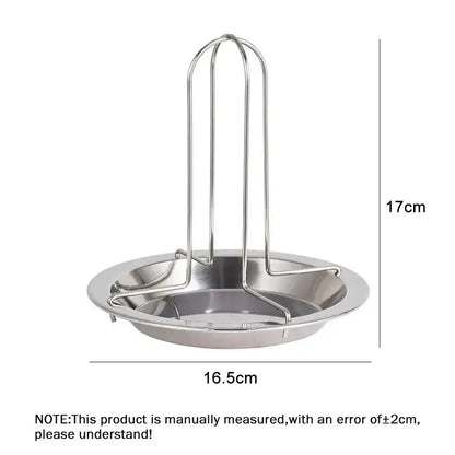 Stainless steel decorbites chicken roaster rack with circular base and three vertical supports for oven grilling