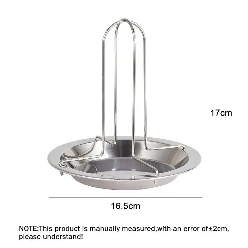 Stainless steel decorbites chicken roaster rack with circular base and three vertical supports for oven grilling