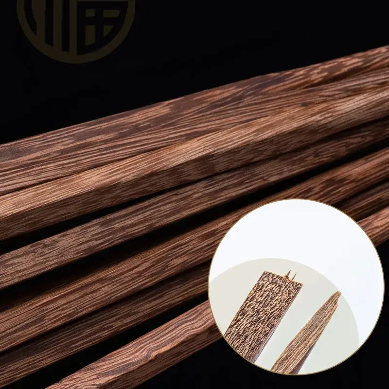 DecorBites™ chicken-wing wood chopsticks set featuring dark brown wood chopsticks with polished finish and grain patterns