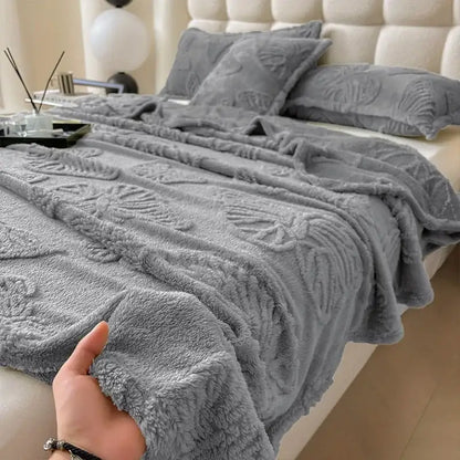 Soft gray decorbites chiffon butterfly jacquard throw blanket with textured raised floral patterns for couch or bed