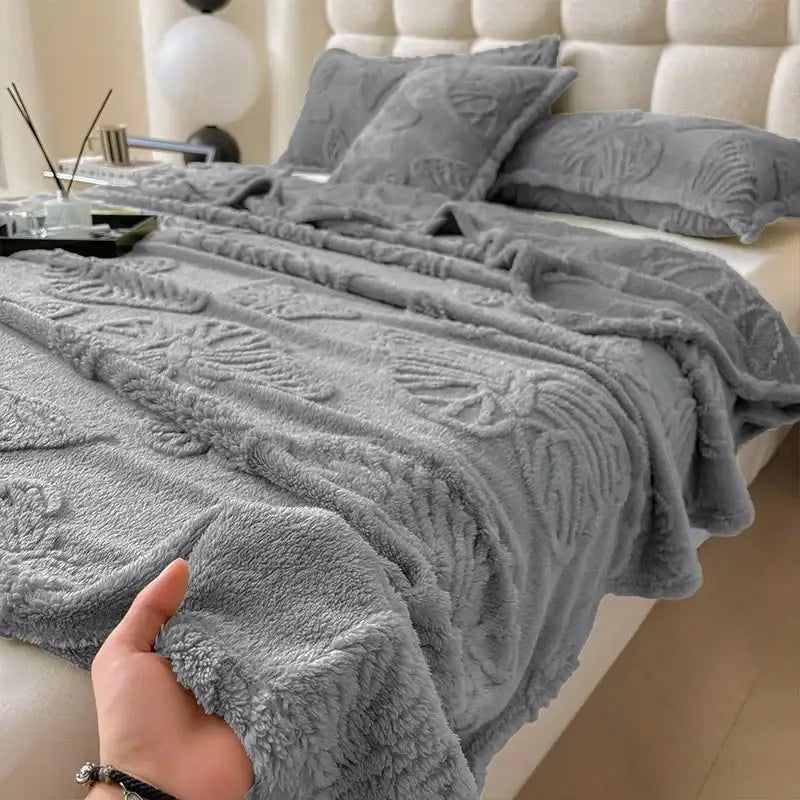Soft gray decorbites chiffon butterfly jacquard throw blanket with textured raised floral patterns for couch or bed
