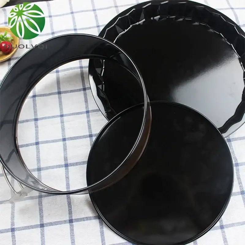 Black glossy metal chiffon cake mold set with fluted edges non-stick stainless steel decorbites chiffon cake tool