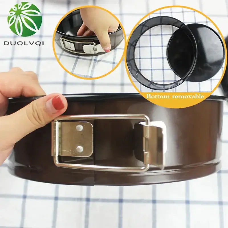 Black DecorBites chiffon cake mold springform pan with removable bottom and silver clasp in non-stick stainless steel