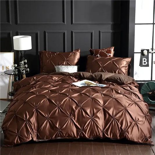 Bronze satin quilted duvet cover set from decorbites™ chiffon flower design soft polyester bedding cover set