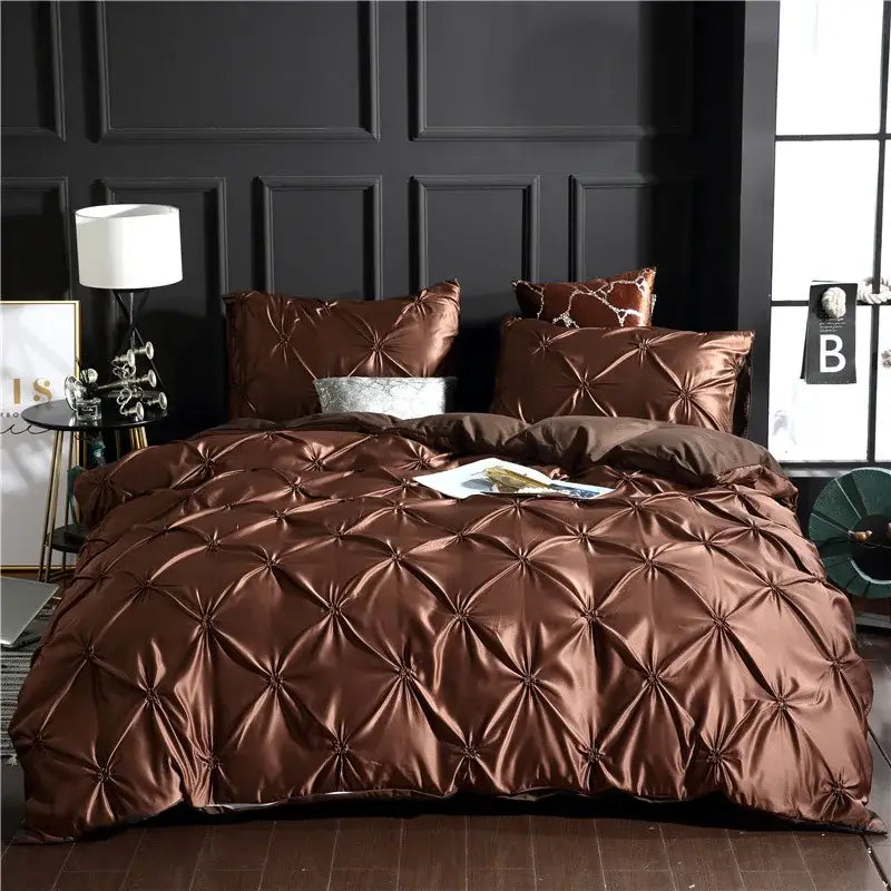 Bronze satin quilted duvet cover set from decorbites™ chiffon flower design soft polyester bedding cover set