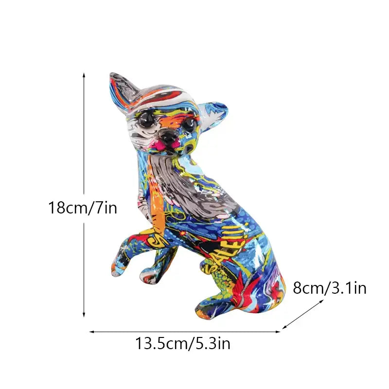 Vibrant graffiti-style chihuahua dog ornament in resin with bold colors for urban home decor by decorbites™ 18cm