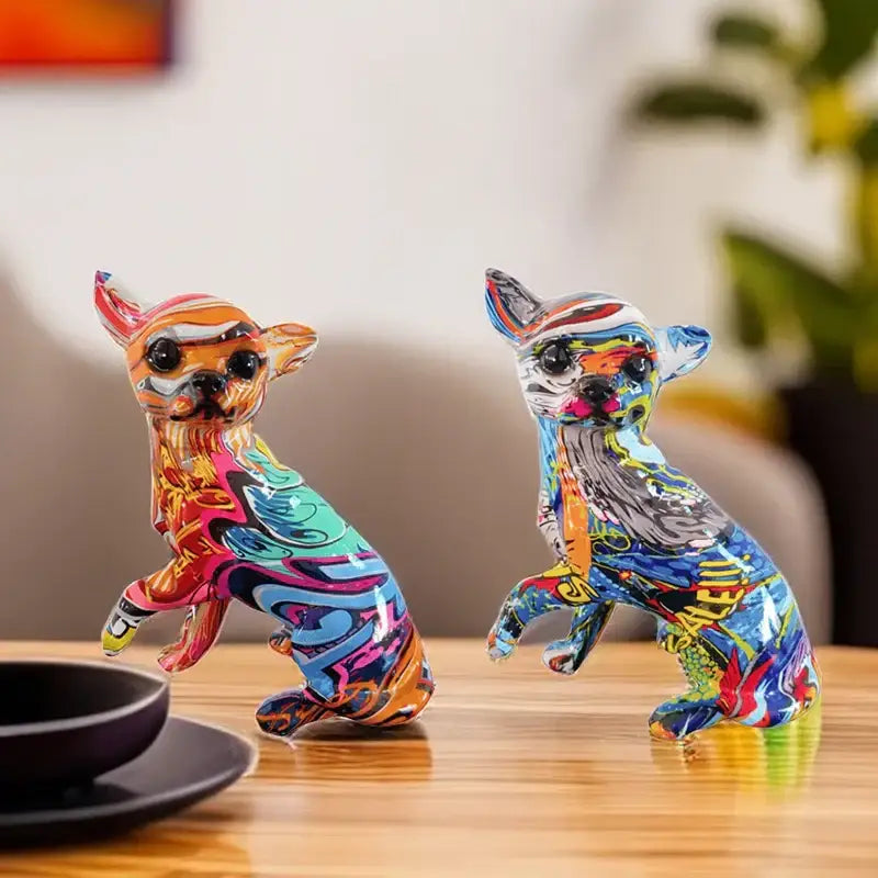 Vibrant graffiti style chihuahua dog ornament with glossy resin finish for home decor by decorbites™ 18cm