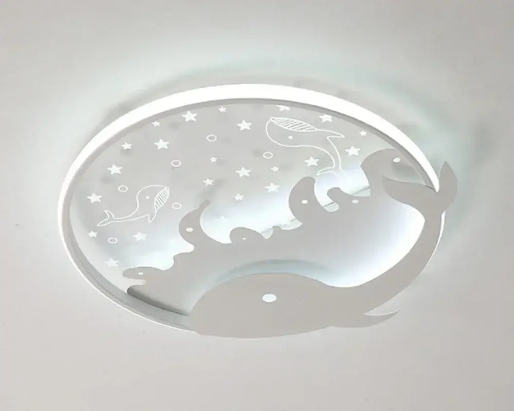 DecorBites™ children’s led ceiling lamp with frosted glass featuring etched whales and stars for nursery lighting