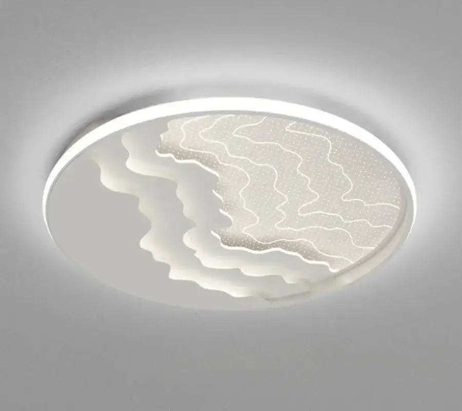 Modern white DecorBites™ children’s led ceiling lamp with sleek circular design and wavy translucent panels for nursery lighting