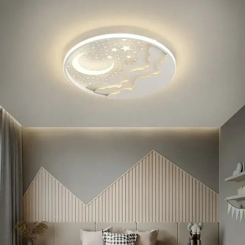 Decorbites™ children’s led ceiling lamp with white frosted acrylic crescent moon and star design for nursery lighting