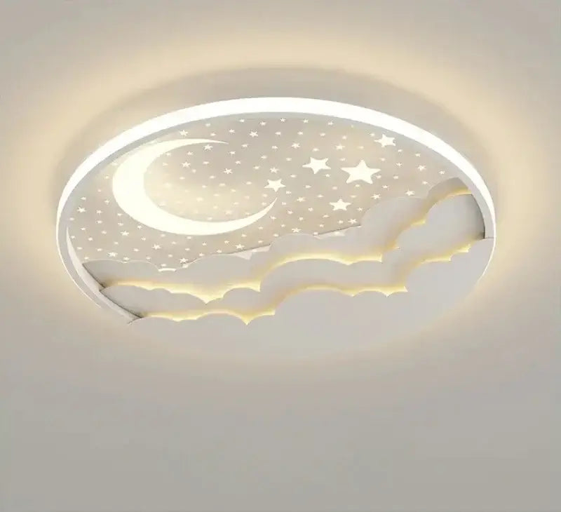 DecorBites™ children’s led ceiling lamp with white oval design featuring crescent moon star pattern for nursery lighting