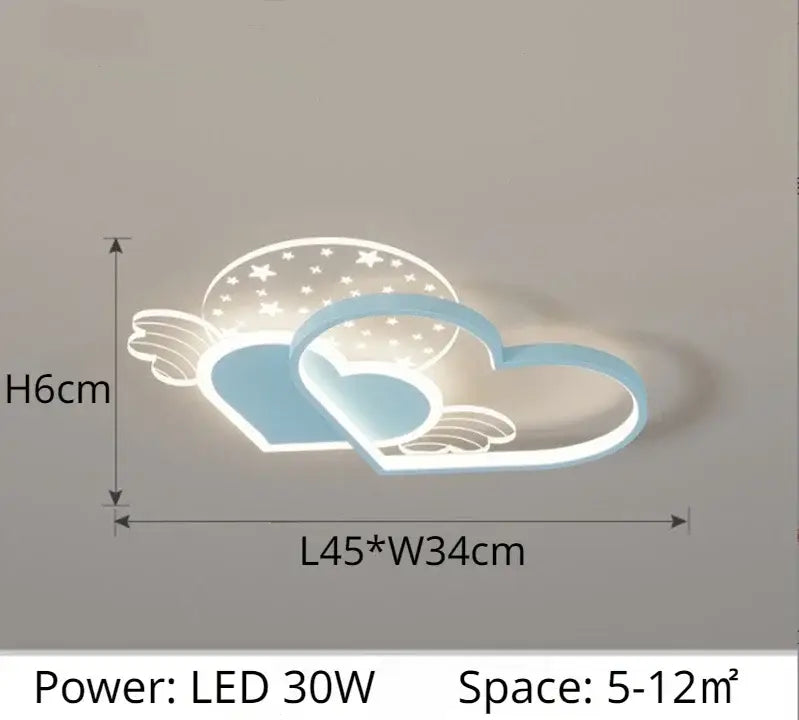 DecorBites™ children’s love led chandelier shaped like intertwined hearts with wings and a soft blue glow ceiling light fixture