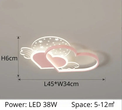 Decorbites™ children’s love led chandelier in pink and white shaped like interlocking hearts with wings and starry design