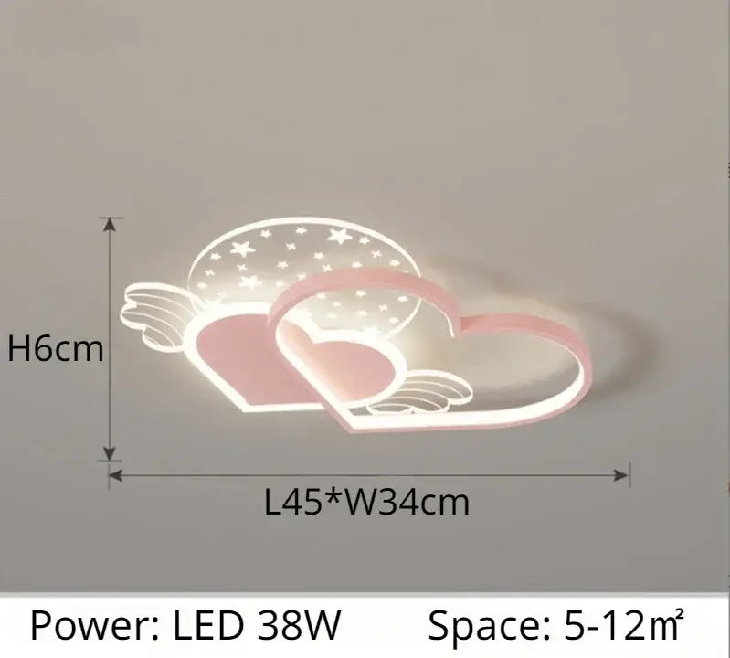 Decorbites™ children’s love led chandelier in pink and white shaped like interlocking hearts with wings and starry design