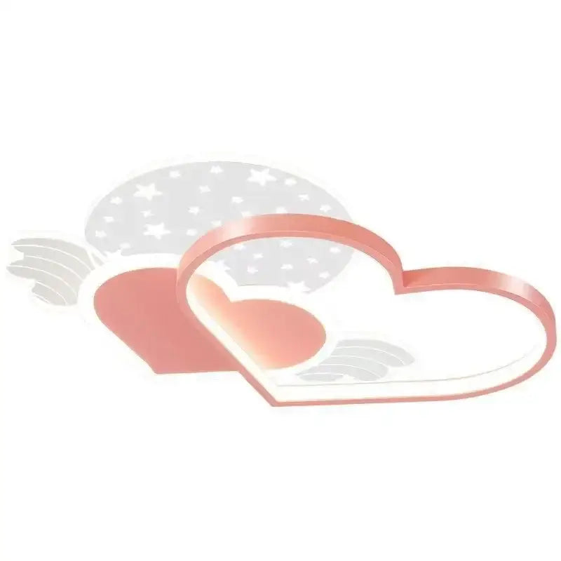 Rose gold heart-shaped children’s love led chandelier with wing and star motif for kids room bedroom lighting fixture