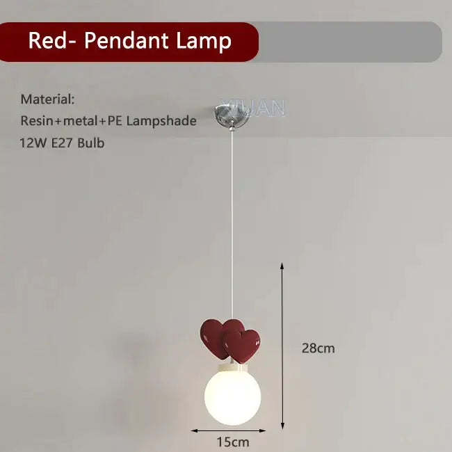 DecorBites™ children’s love wall lamp in red with heart-shaped resin accents and white pe lampshade for nursery decor