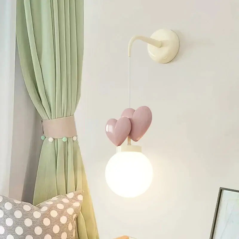 Pastel pink heart-shaped matte love wall lamp with frosted glass bulb for nursery school kids baby room decor