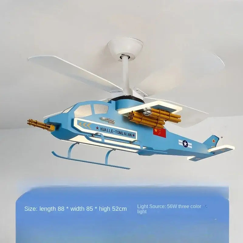Blue decorbites™ children’s room airplane helicopter fan light with gold gun barrels and chinese flag decal