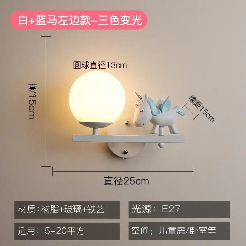 Decorbites™ creative cartoon eye protection led wall lamp in white and light blue with a spherical glass globe for children’s room bedside lighting