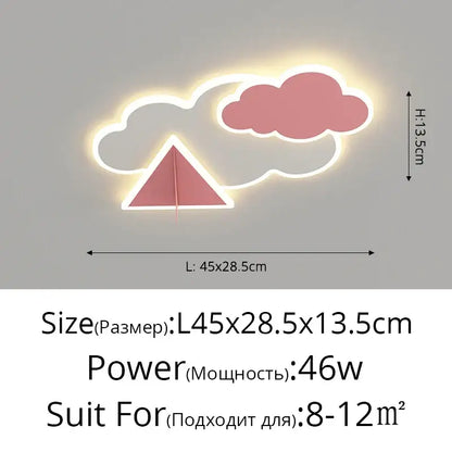 Decorbites™ children’s room ceiling chandelier light shaped like a pink and white cloud with a warm glow