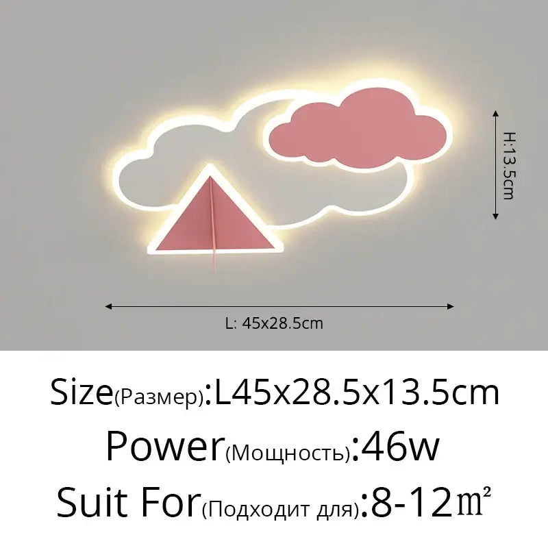 Decorbites™ children’s room ceiling chandelier light shaped like a pink and white cloud with a warm glow