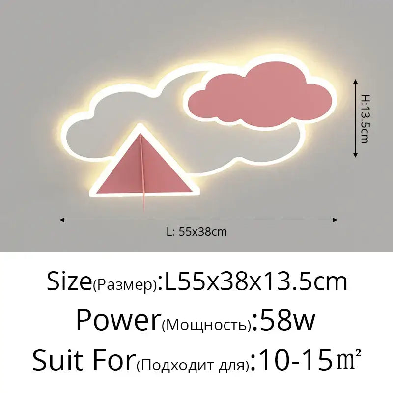 Modern dimmable decorbites™ room ceiling chandelier light shaped like a pink and white cloud with a triangular mountain