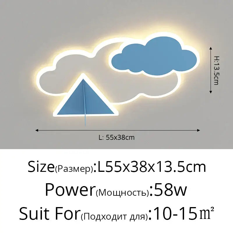 Modern led cloud-shaped room ceiling chandelier with integrated triangle and blue white illuminated outlines by decorbites