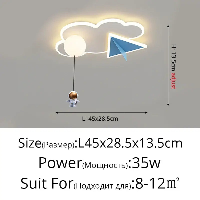 Decorbites™ modern dimmable room ceiling chandelier light shaped like a cloud with paper airplane and astronaut figure