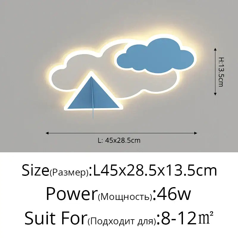 Decorbites™ blue cloud and triangle-shaped led room ceiling chandelier light with glowing white outline for children’s rooms