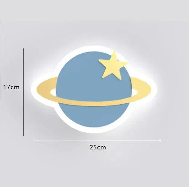 A charming blue planet-shaped night light with a yellow ring and star for decorbites™ room crown clouds rocket theme