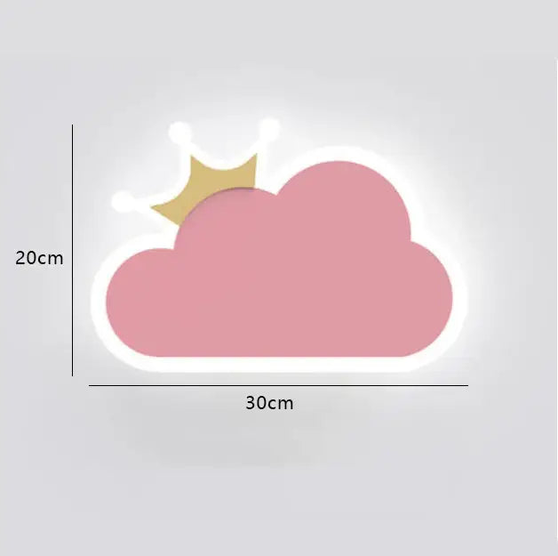 DecorBites™ soft pink cloud-shaped night light with gold crown detail and white trim for children’s room crown clouds decor
