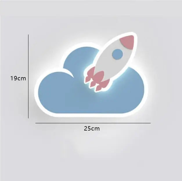 Decorbites™ night light glowing blue room crown clouds with white crown clouds rocket pink and blue accents