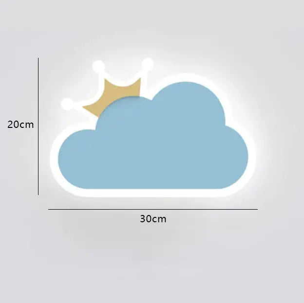 DecorBites™ children’s room crown clouds night light featuring a light blue cloud-shaped lamp with a gold crown design
