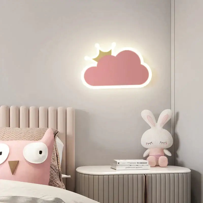 Decorbites™ pink cloud-shaped led night light with gold crown detail for children’s room crown clouds decor