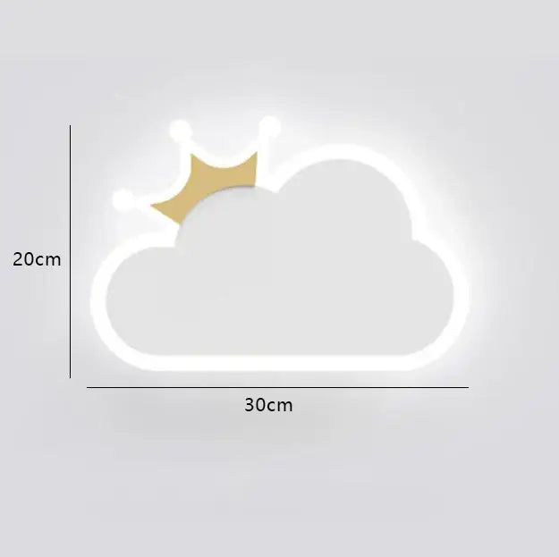 Modern led night light shaped like a white cloud with a gold crown outline for children’s room crown clouds decor
