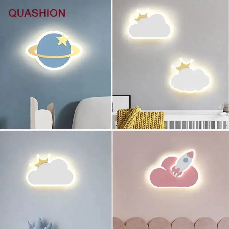 Decorbites™ children’s room crown clouds rocket night light featuring cute cloud-shaped led sconces with soft glowing light
