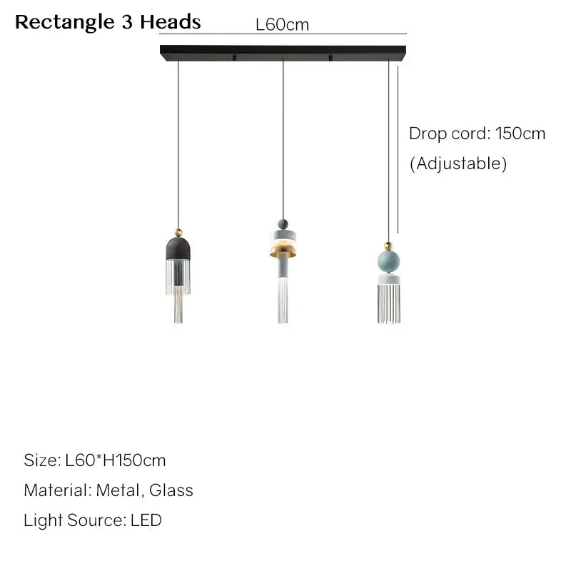 Modern decorbites™ children’s room glass pendant light with three matte black and gold metal heads and clear glass elements