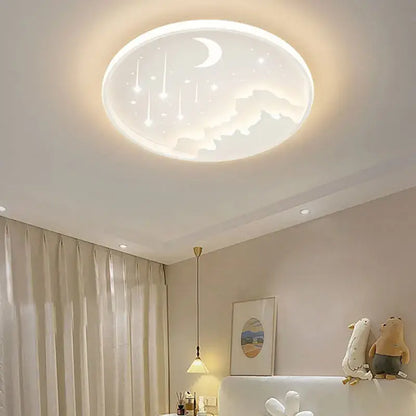 Decorbites™ children’s room starry chandelier ring lamp in blue white gold with crescent moon and falling stars design