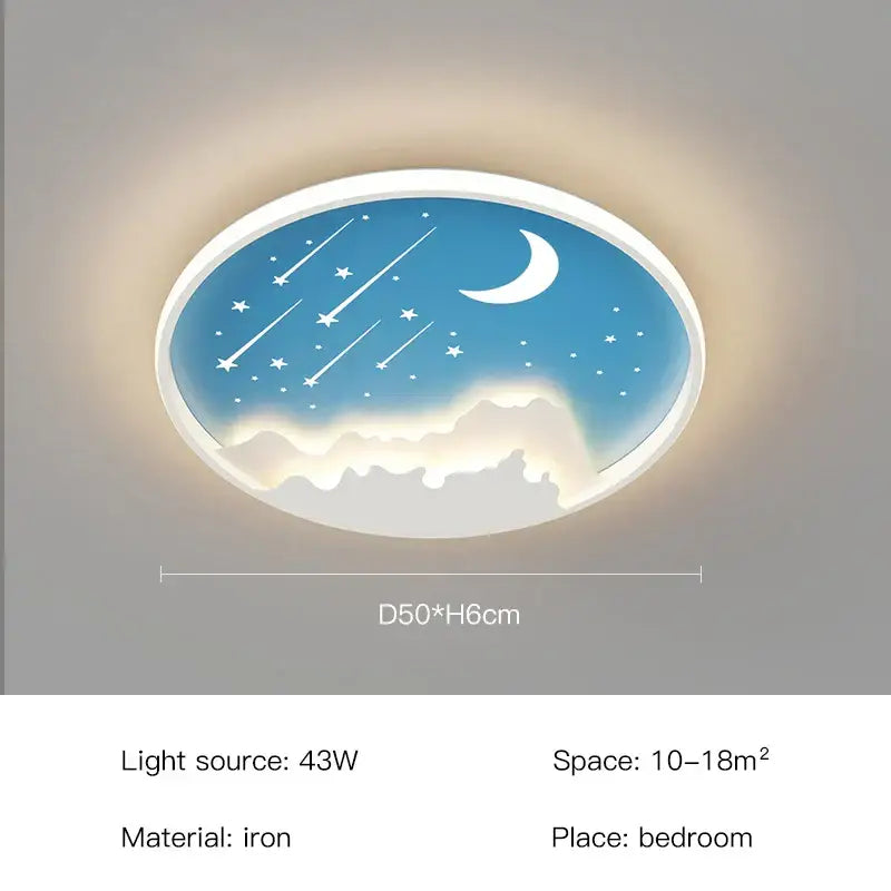 Oval-shaped decorbites™ children’s room starry chandelier ring lamp in blue white gold with night sky design