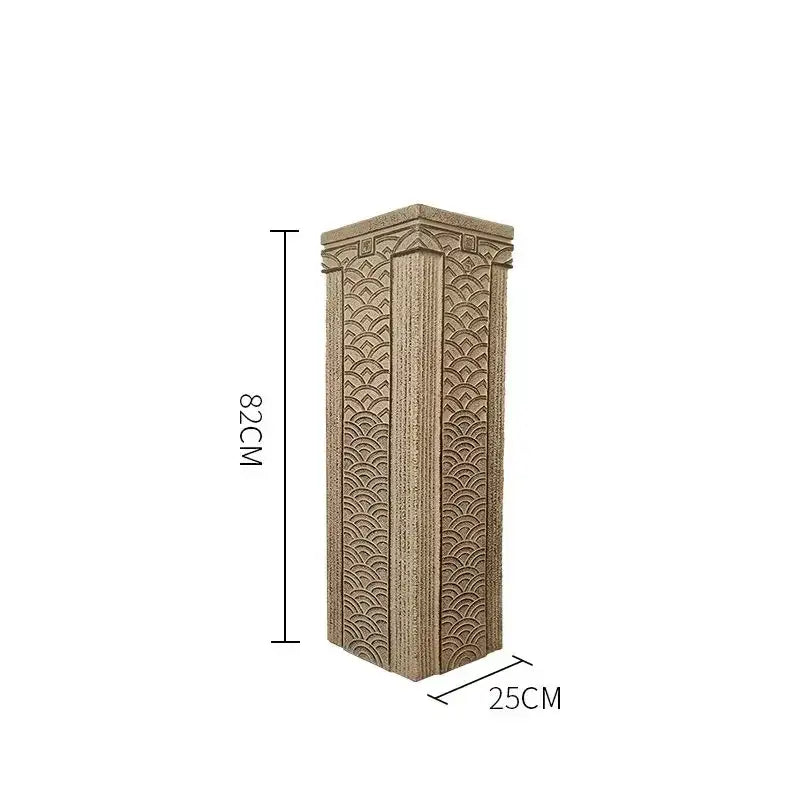 Tall beige decorbites chinese antique coin stake display column with intricate scalloped pattern for garden and living room decor