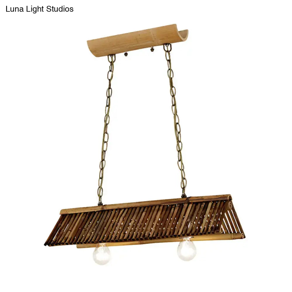Decorbites chinese bamboo triangular island light pendant lighting fixture in brown with two exposed bulb heads for tearoom