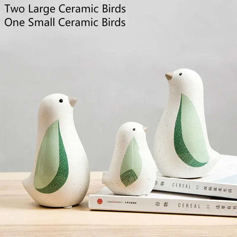 Decorbites bird figurines white ceramic birds with green leaf-patterned wings for home decor and wedding gifts