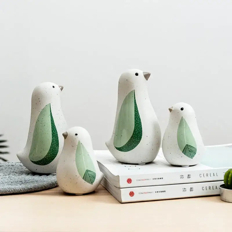 DecorBites bird figurines white ceramic with speckled texture and green leaf-patterned wings for home decor and gifts