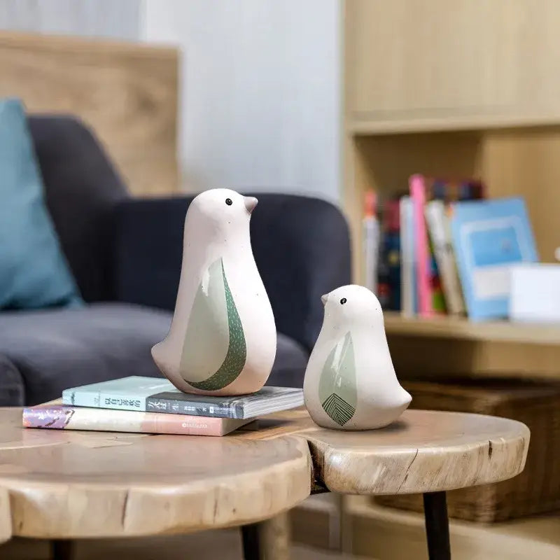 Decorbites bird figurines two ceramic sculptures with green leaf and geometric patterns for home decor and gifts