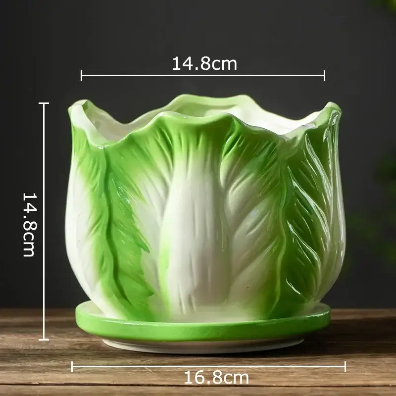 Green ceramic cabbage ceramic vase with matching saucer by decorbites chinese cabbage for room aesthetic decor