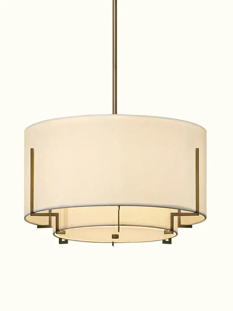 Decorbites™ chinese cloth art pendant lamp with off-white fabric shade and brass accents for modern minimalist living room