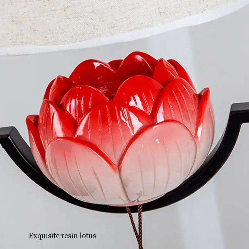Glossy red to white gradient resin lotus ornament hanging on black bracket for decorbites cloth chandelier dining room use