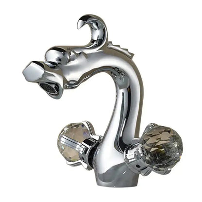 Chrome-finished decorbites™ basin faucet with dragon crystal handle and faceted crystal knobs for sink deck mounting